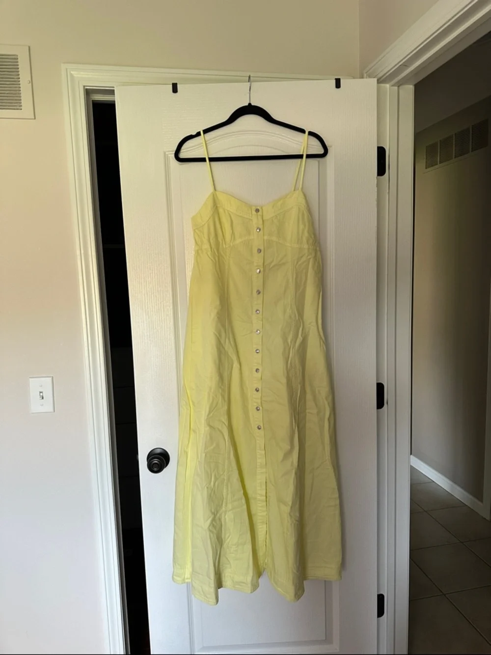 Free People Light Yellow Button-Down Spaghetti Strap Maxi Dress - Picture 1 of 2